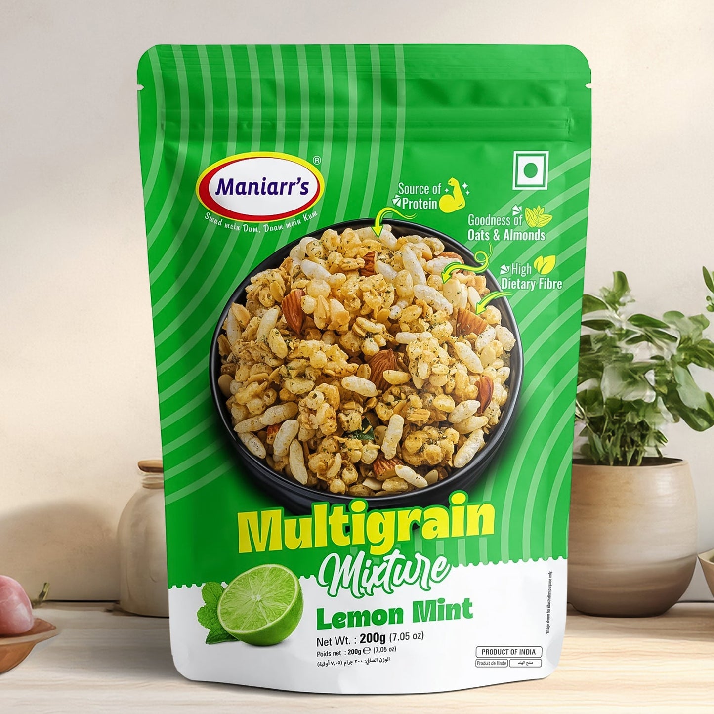 Close-up of the delicious roasted multigrain mixture texture and lemon mint seasoning.