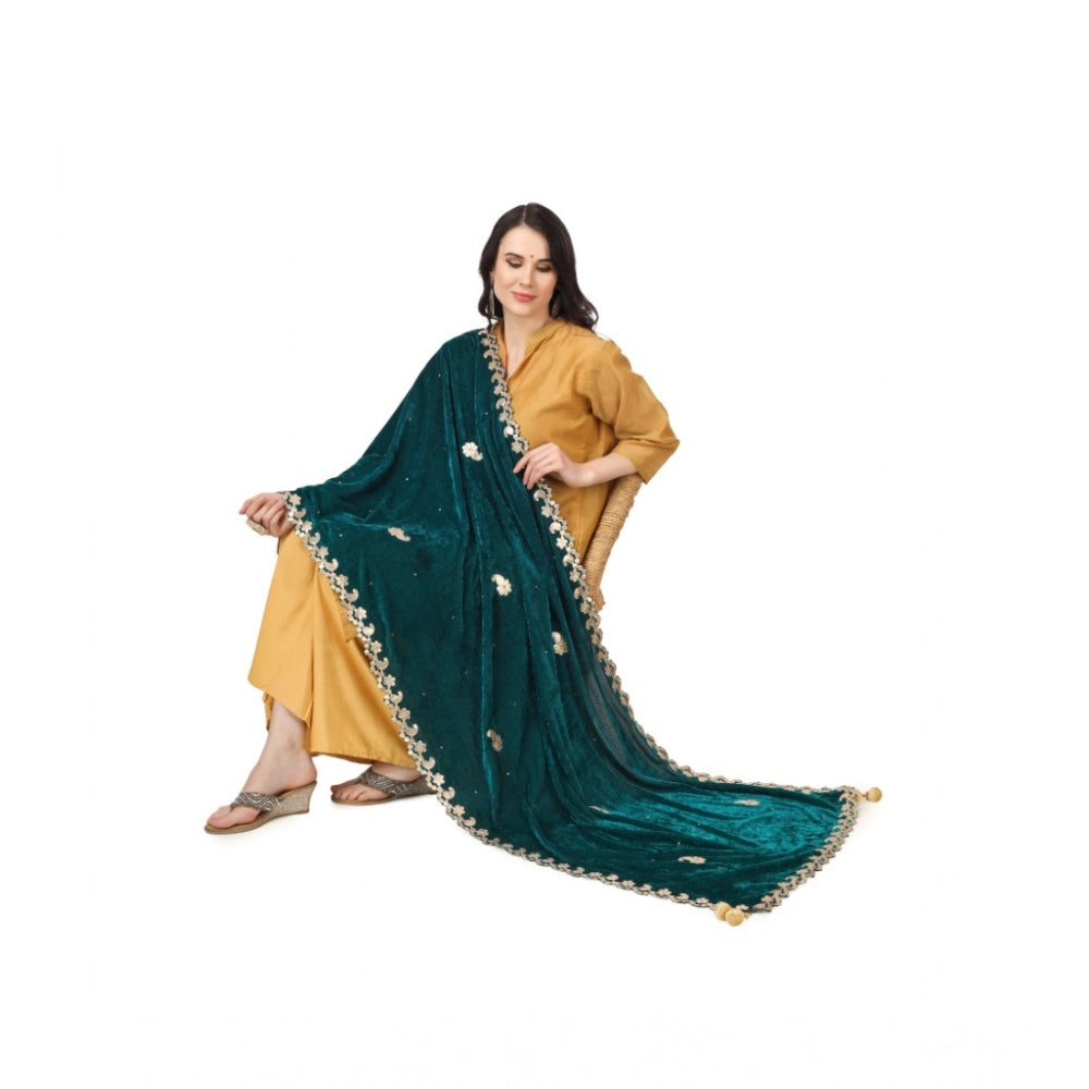 Women's Velvet Gotta Patti Dupatta (Dark Green, Length: 2.25 to 2.50 Mtr)