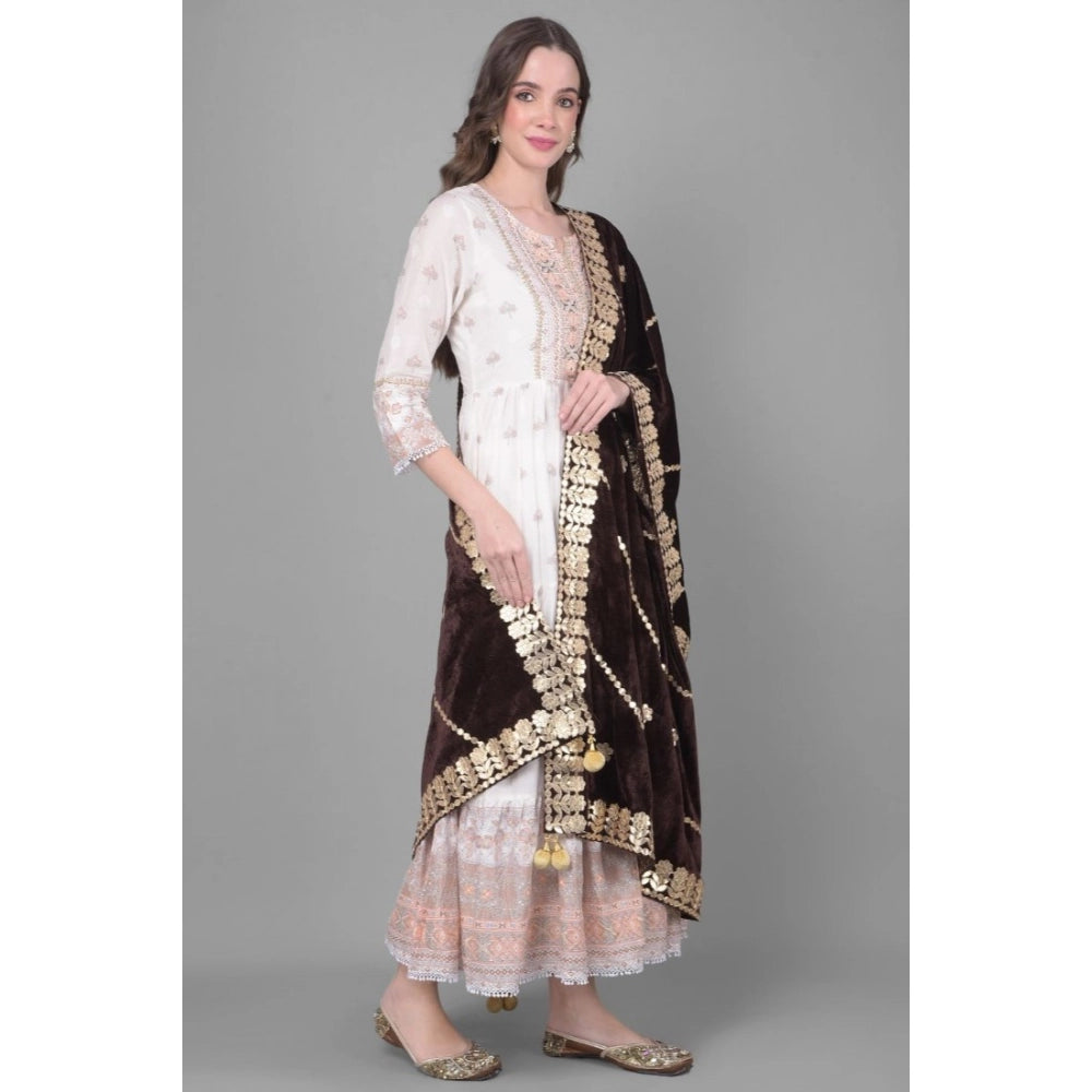 Women's Velvet Gotta Patti Dupatta (Brown, Length: 2.25 to 2.50 Mtr)