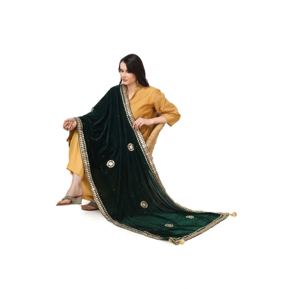 Women's Velvet Gotta Patti Dupatta (Green, Length: 2.25 to 2.50 Mtr)