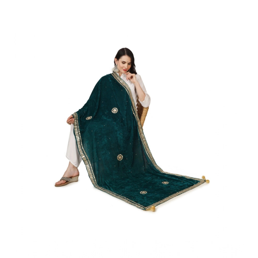 Women's Velvet Gotta Patti Dupatta (Dark Green, Length: 2.25 to 2.50 Mtr)