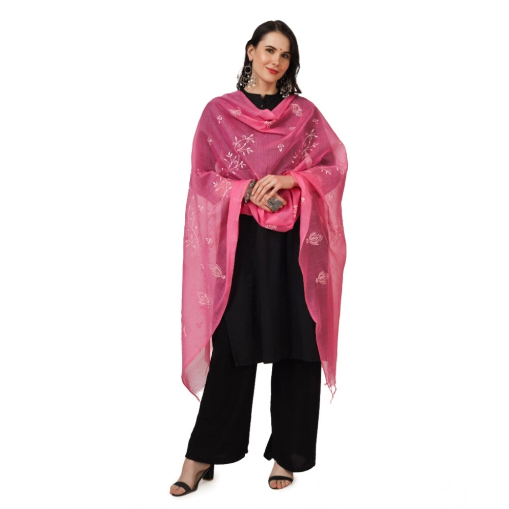 Women's Cotton Embroidered Dupatta (Pink, Length: 2.25 to 2.50 Mtr)