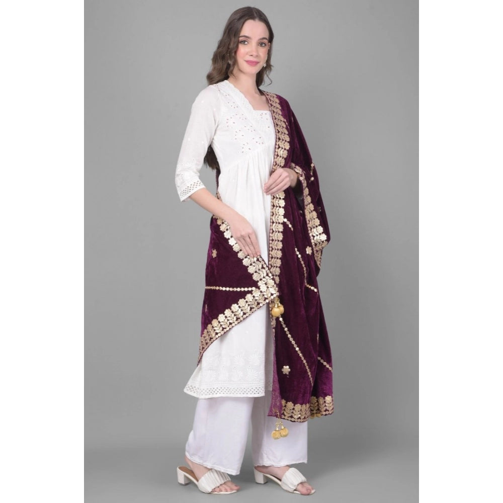 Women's Velvet Gotta Patti Dupatta (Wine, Length: 2.25 to 2.50 Mtr)