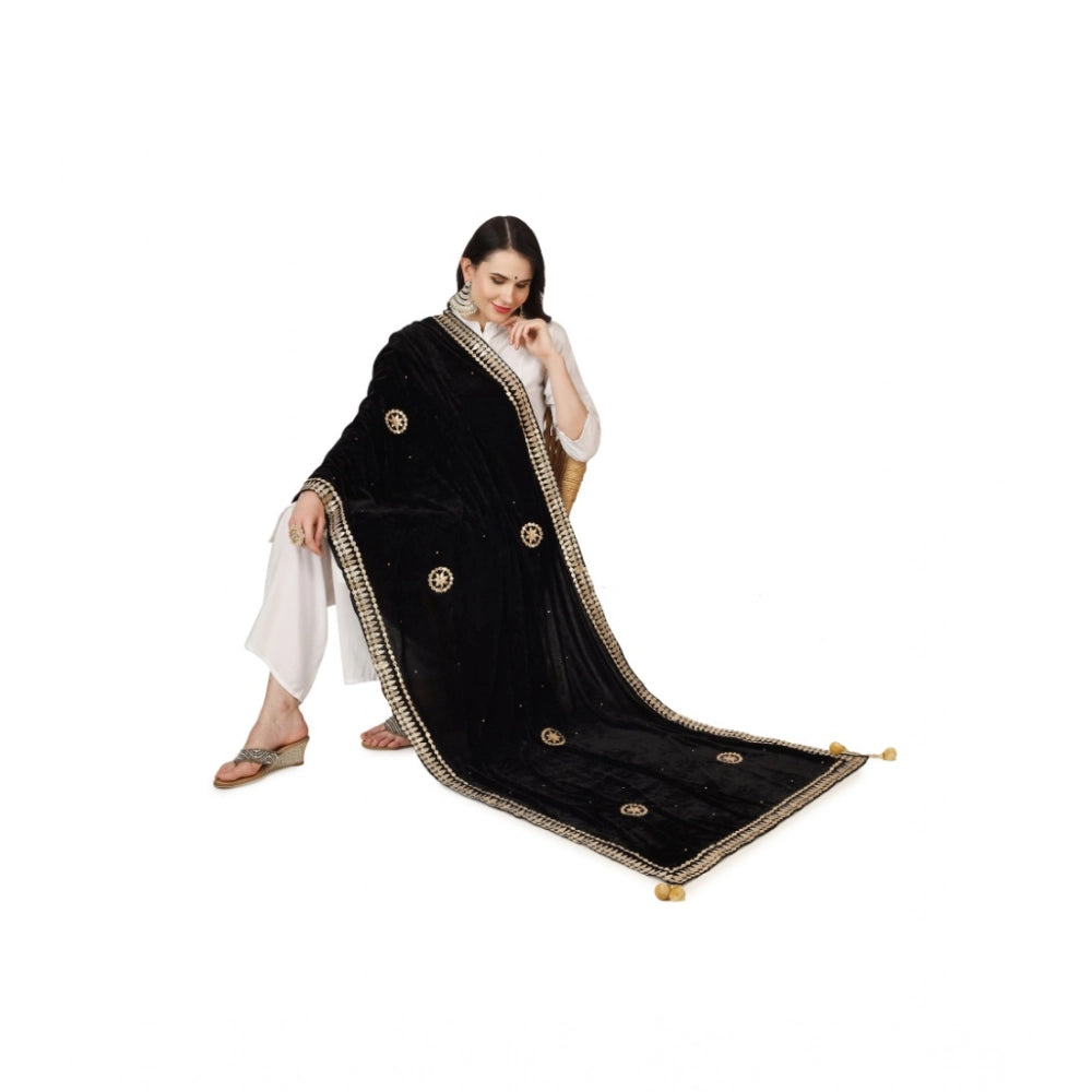 Women's Velvet Gotta Patti Dupatta (Black, Length: 2.25 to 2.50 Mtr)