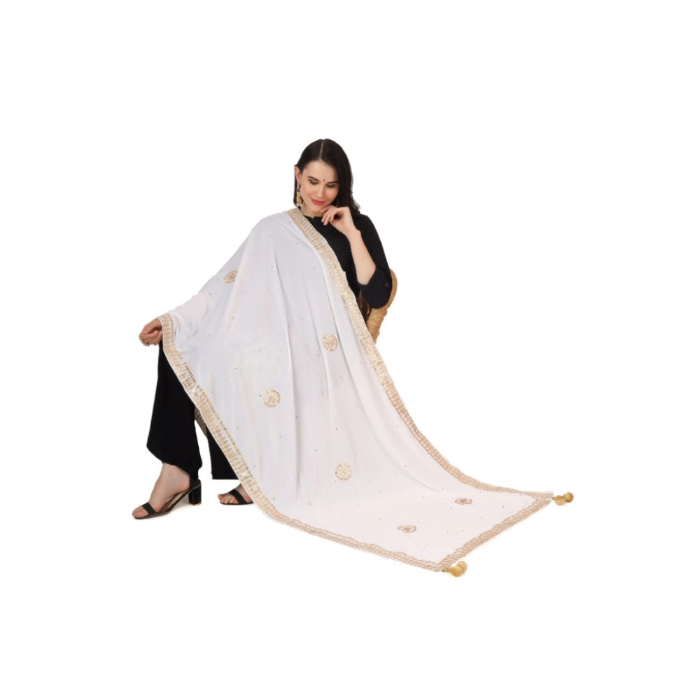Women's Velvet Gotta Patti Dupatta (White, Length: 2.25 to 2.50 Mtr)