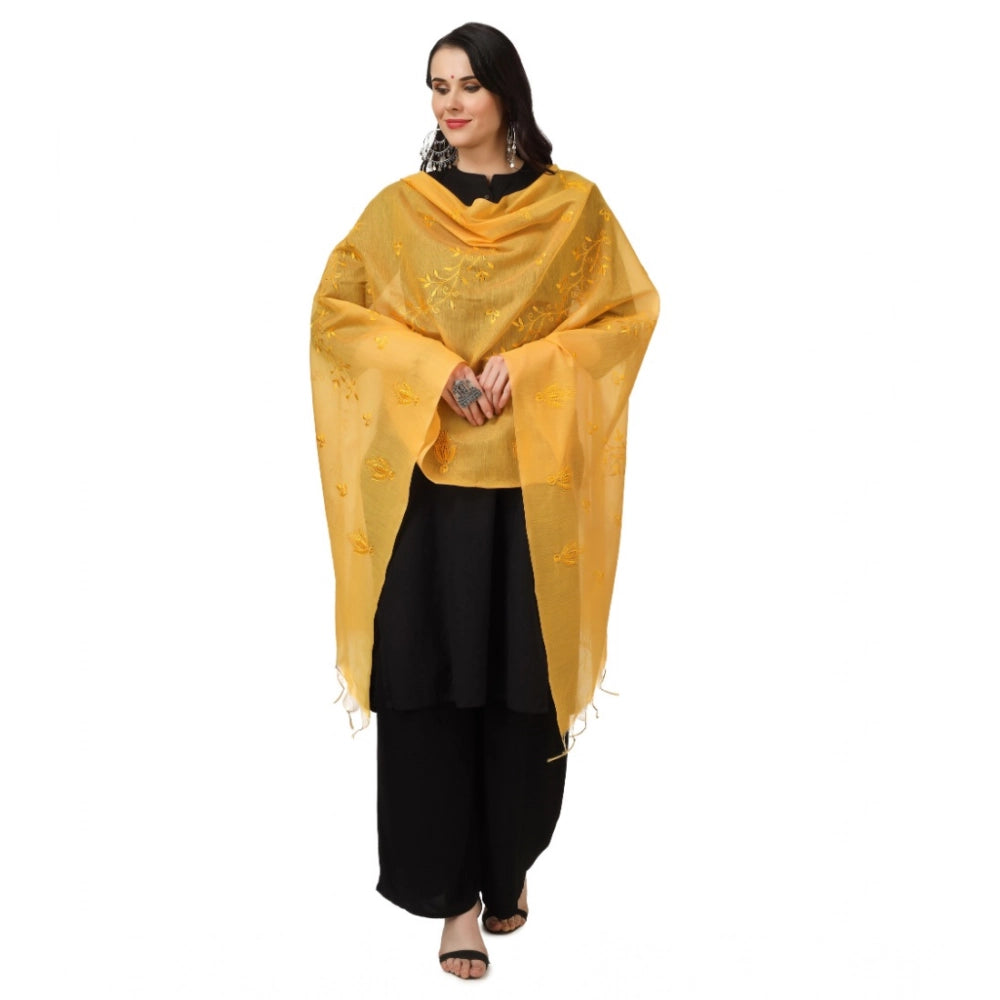 Women's Cotton Embroidered Dupatta (Yellow, Length: 2.25 to 2.50 Mtr)