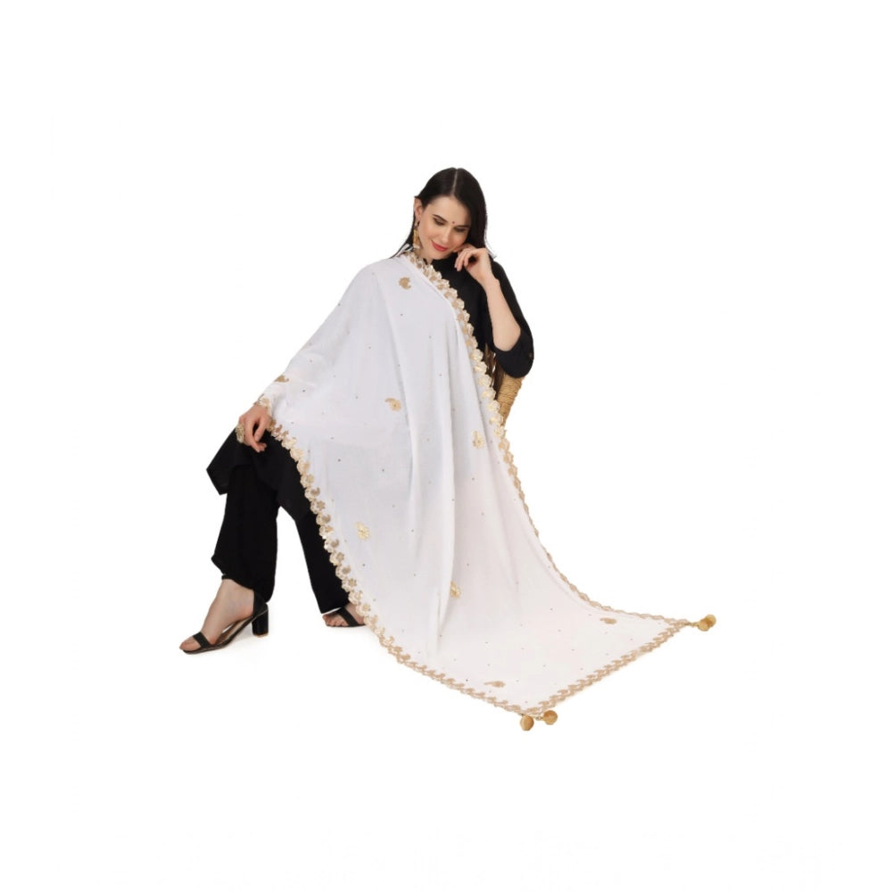 Women's Velvet Gotta Patti Dupatta (White, Length: 2.25 to 2.50 Mtr)