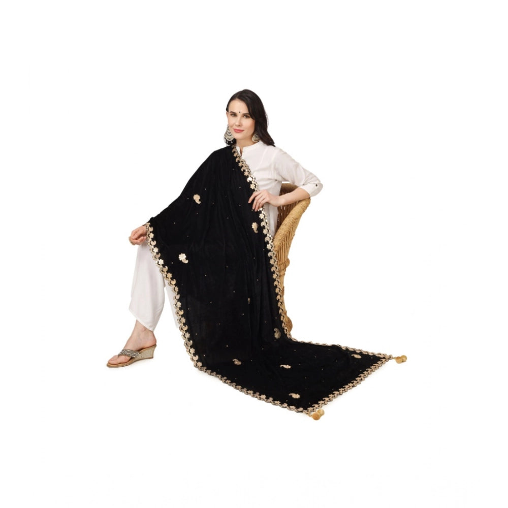 Women's Velvet Gotta Patti Dupatta (Black, Length: 2.25 to 2.50 Mtr)
