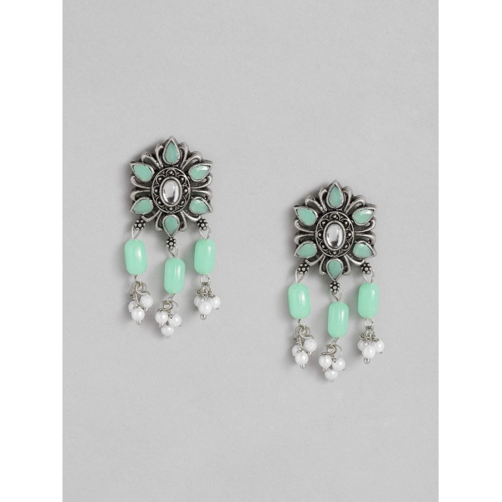 Women's Rose Gold Plated Alloy Necklace & Earings Set (Light Green)