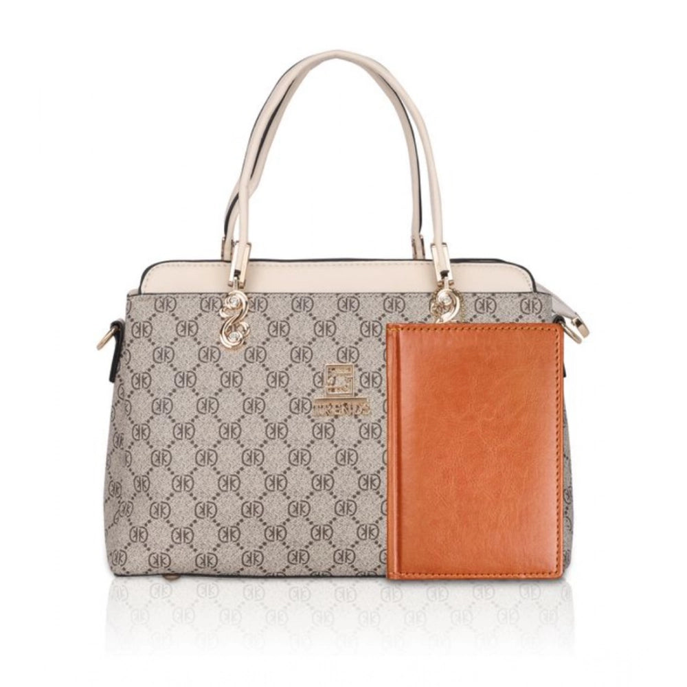 Women's Faux Leather Printed Handbag (Beige)