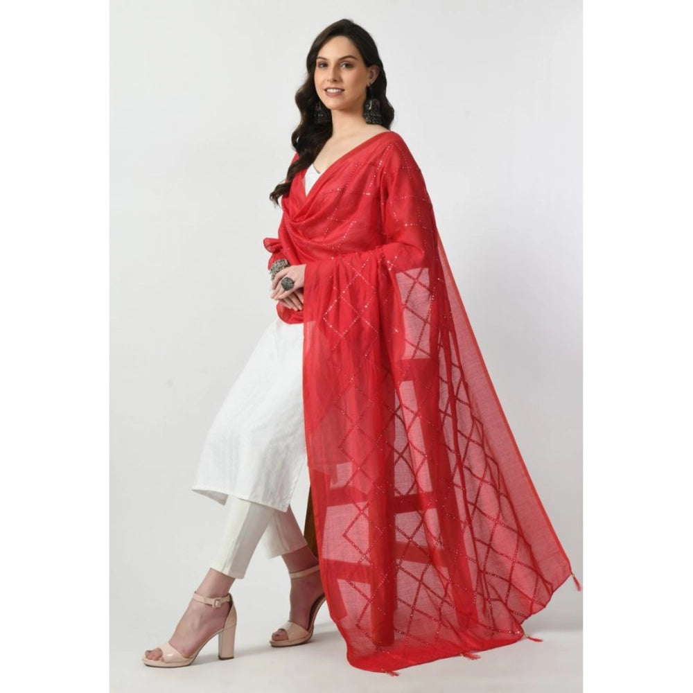 Women's Chanderi Self Design Dupatta (Rani, Length: Free Size)