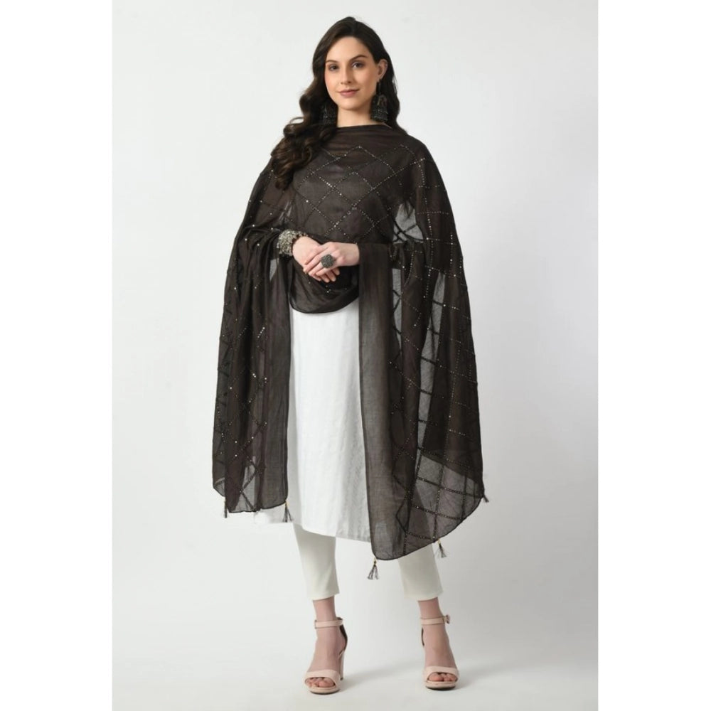 Women's Chanderi Self Design Dupatta (Dark Browm, Length: Free Size)
