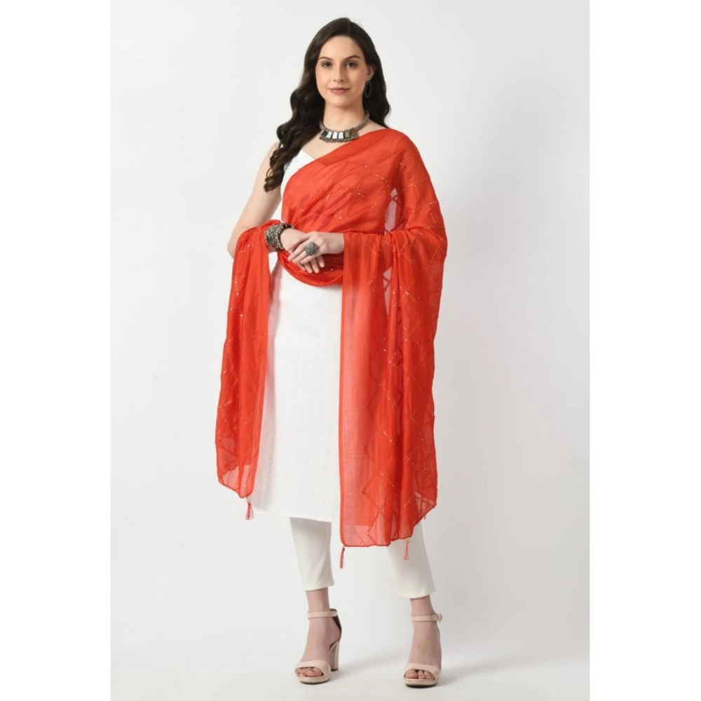 Women's Chanderi Self Design Dupatta (Orange, Length: Free Size)