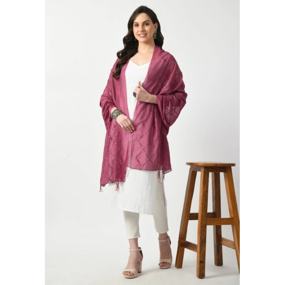 Women's Chanderi Self Design Dupatta (Levender, Length: Free Size)