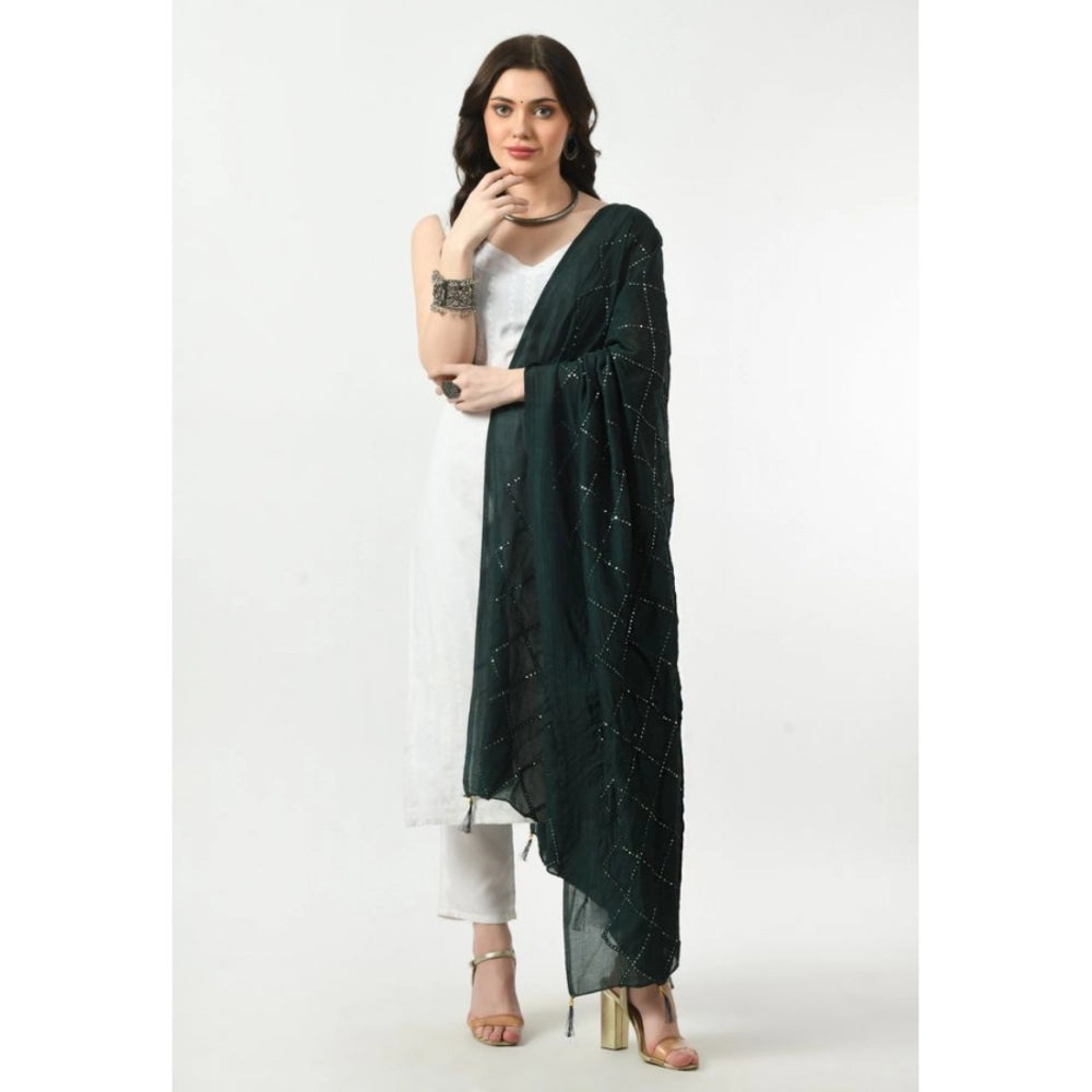 Women's Chanderi Self Design Dupatta (Green, Length: Free Size)