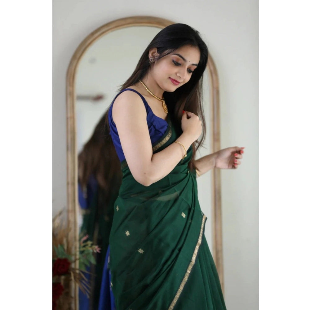 Women's Cotton Printed Saree With Unstitched Blouse 5.5Mtr (Green)