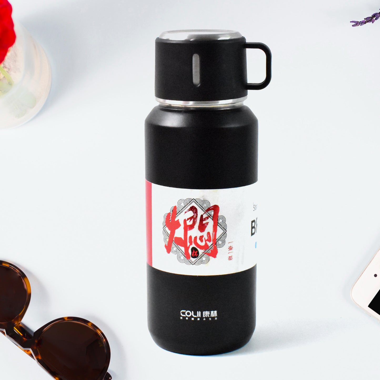 13041 Stainless Steel Vacuum Insulated Water Bottle Cup Leak Proof Flask For Tea Coffee Reusable Water Bottle With Hanging Strap Bottle For Hot Cold Drinks Wide Mouth Water Flask (900 Ml Mix Color)