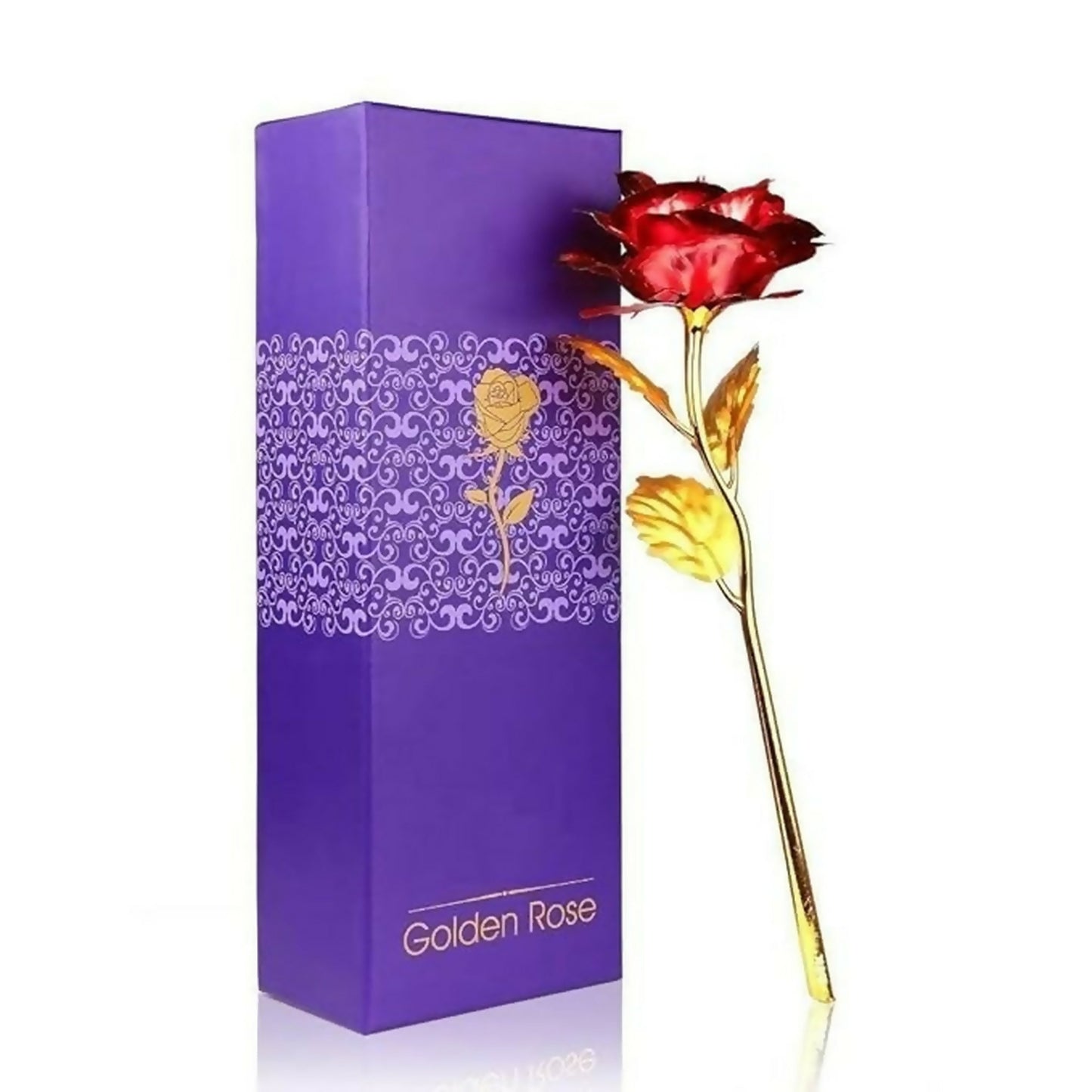 24k Artificial Golden Rose Gold Red Rose With Gift Box (10 Inches)