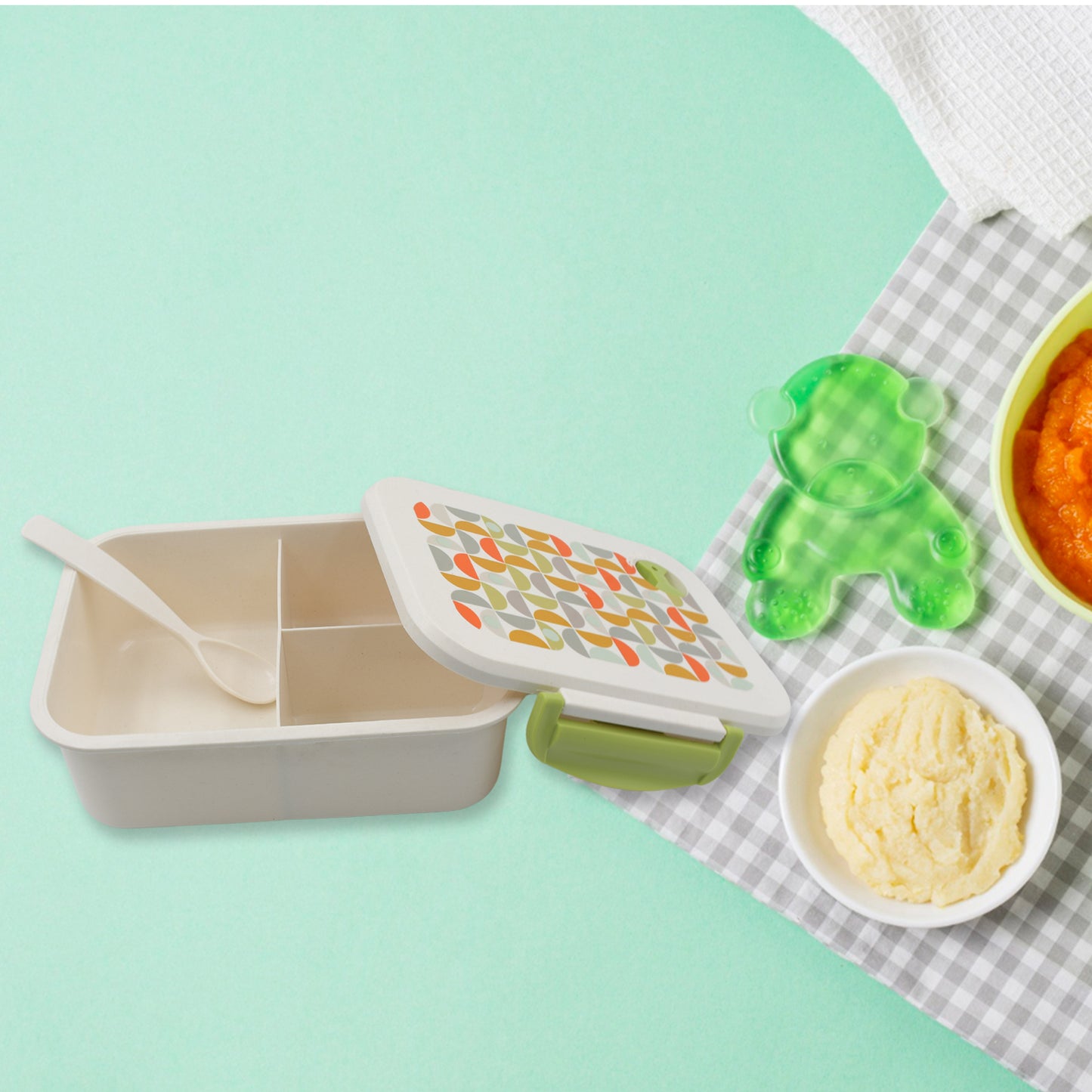5855 Lunch Box 3 Compartment With Leak Proof Lunch Box 1 Spoon For School Office Use
