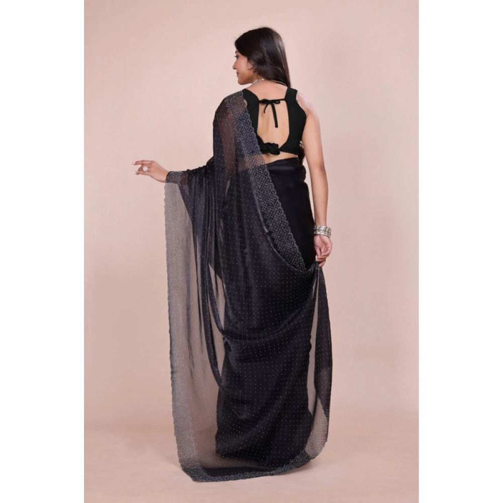 Women's Jimmy choo Embellished Bollywood Saree With Unstitched Blouse 5.5Mtr (Black)