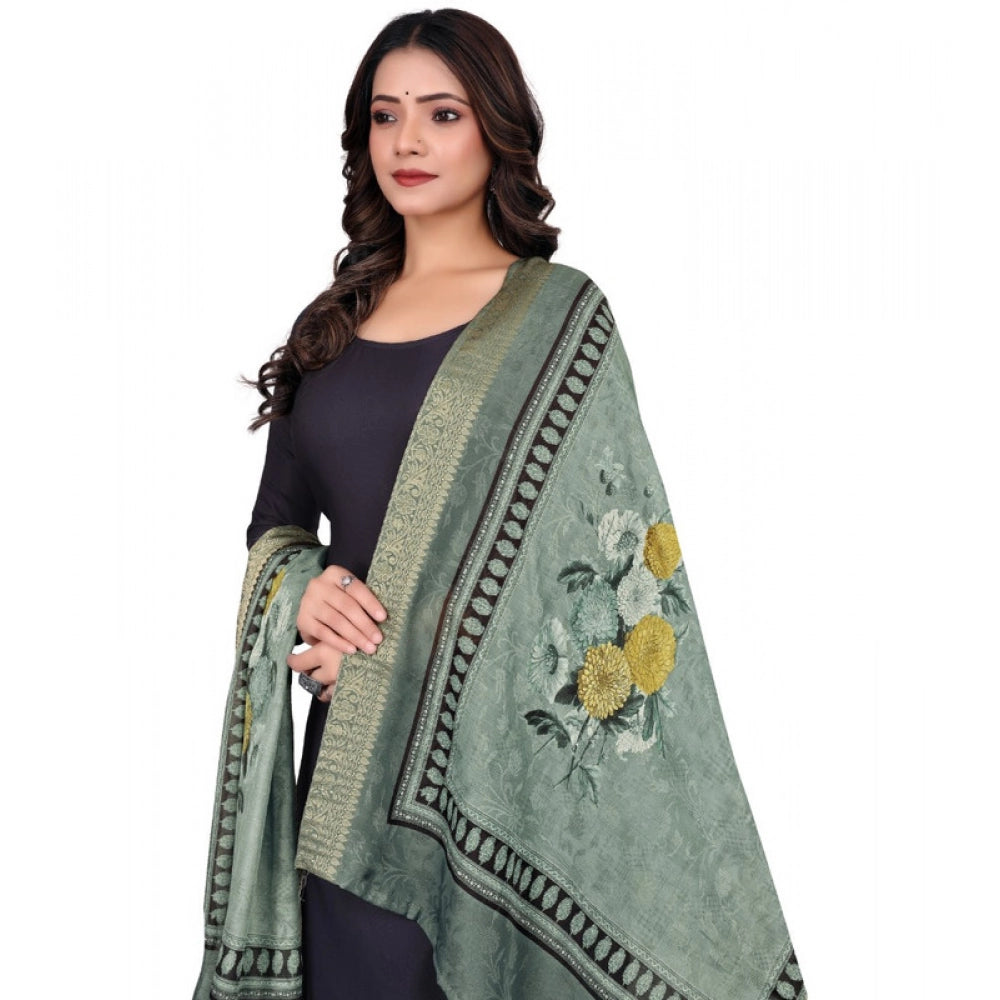 Women's chanderi silk Printed Dupatta (Green, Length: 2 Mtr)