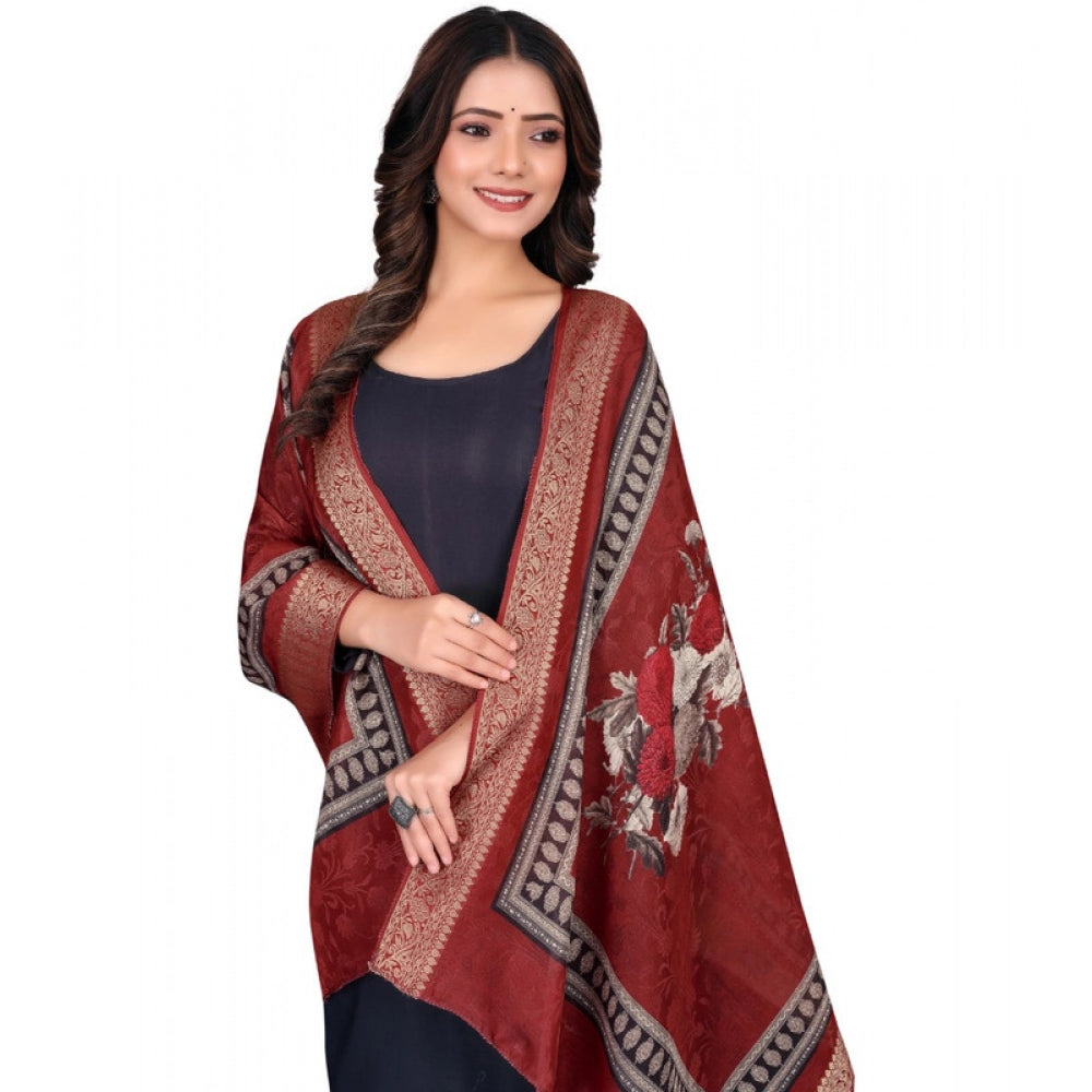 Women's chanderi silk Printed Dupatta (Maroon, Length: 2 Mtr)