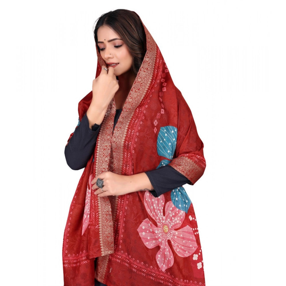 Women's chanderi silk Printed Dupatta (Red, Length: 2 Mtr)