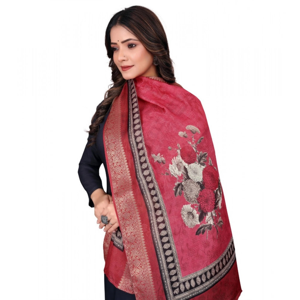 Women's chanderi silk Printed Dupatta (Red, Length: 2 Mtr)
