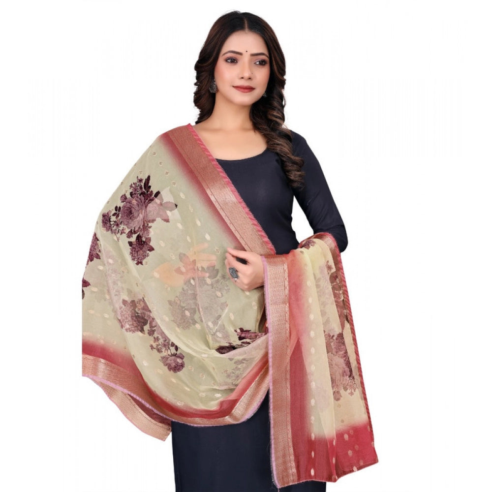 Women's chanderi silk Printed Dupatta (Beige, Length: 2 Mtr)