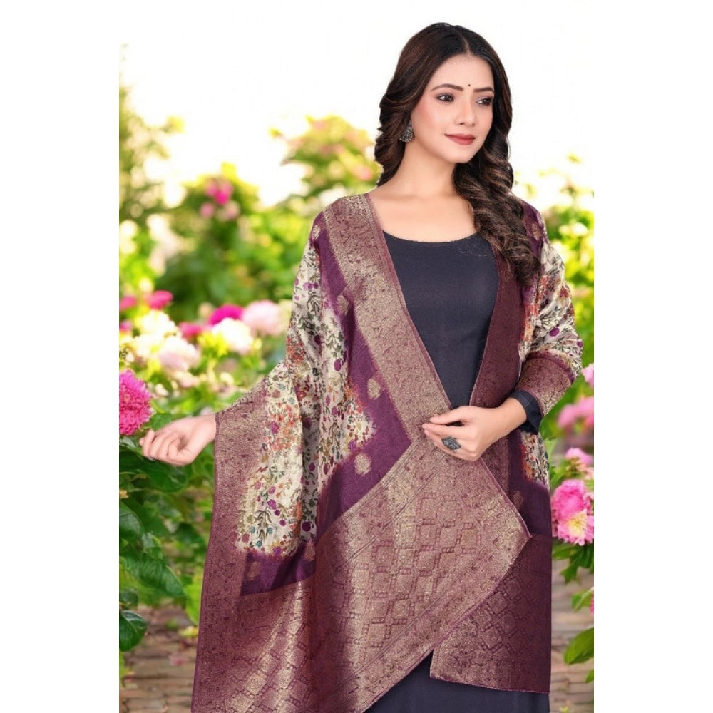 Women's chanderi silk Printed Dupatta (Magenta, Length: 2 Mtr)