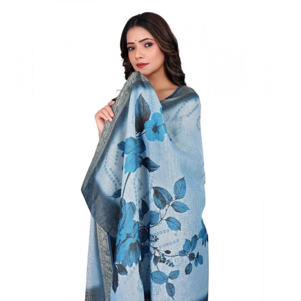 Women's chanderi silk Printed Dupatta (Blue, Length: 2 Mtr)