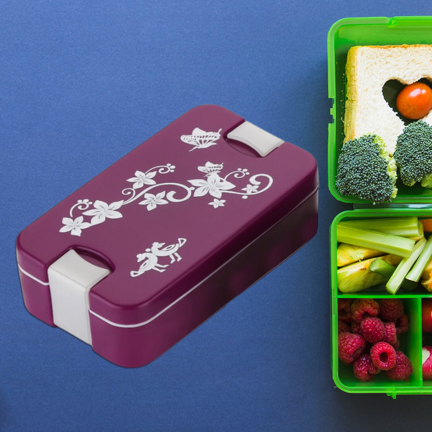5332 Airtight Lunch Box 2 Compartment Lunch Box Leak Proof Food Grade Material Lunch Box Modern Appearance Compact Lunch Box With Spoon