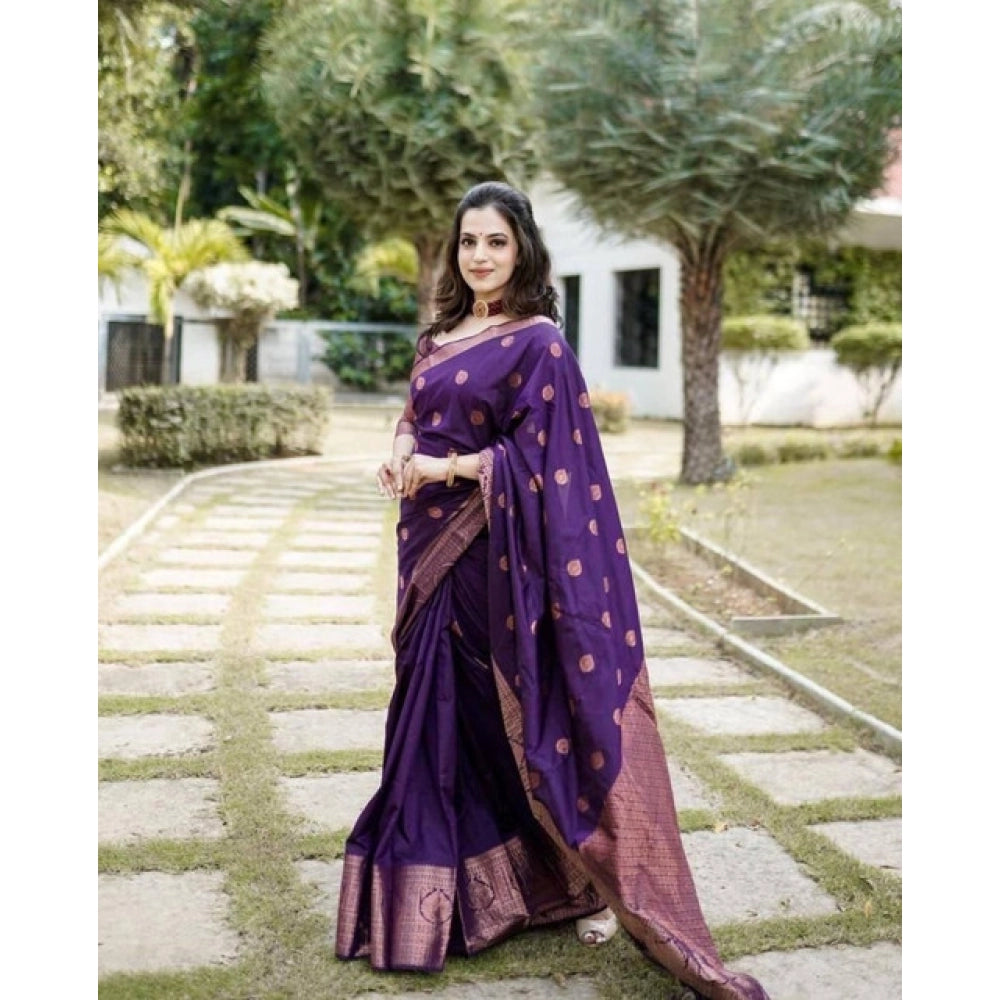 Women's Soft Lichi Silk Printed Saree With Unstitched Blouse 5.5Mtr (Blue)