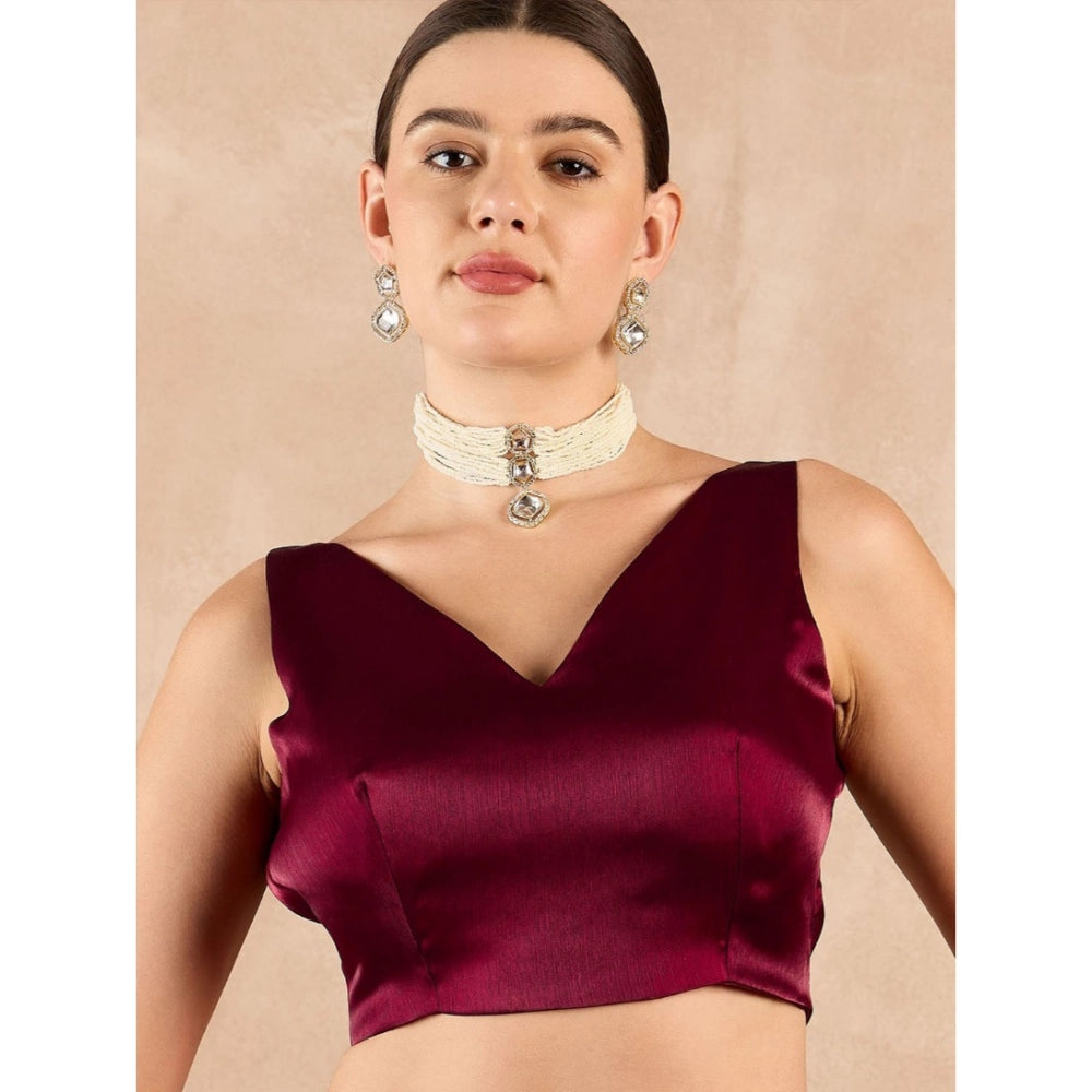 Women's Jimmy Choo solid Saree With Unstitched Blouse 5.5Mtr (Wine )