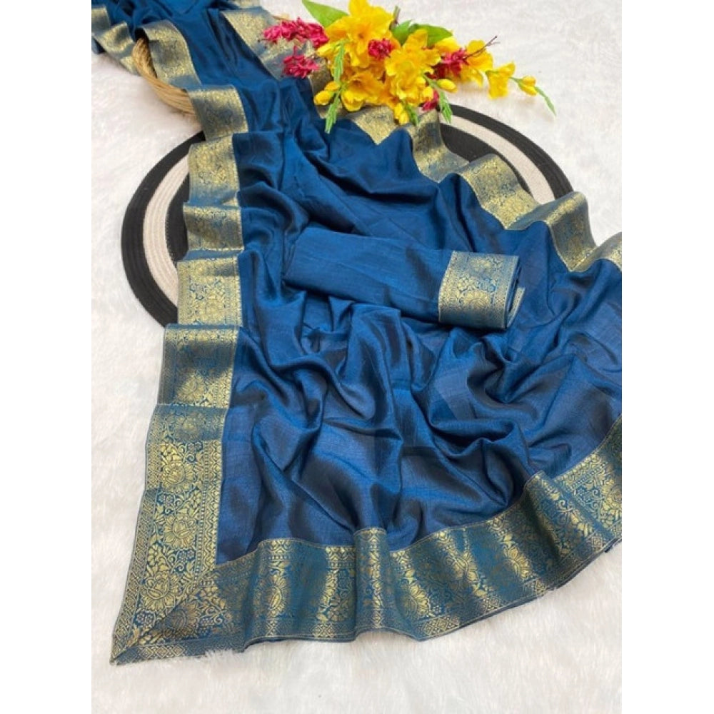 Women's Vichitra Silk Printed Saree With Unstitched Blouse 5.5Mtr (Rama)