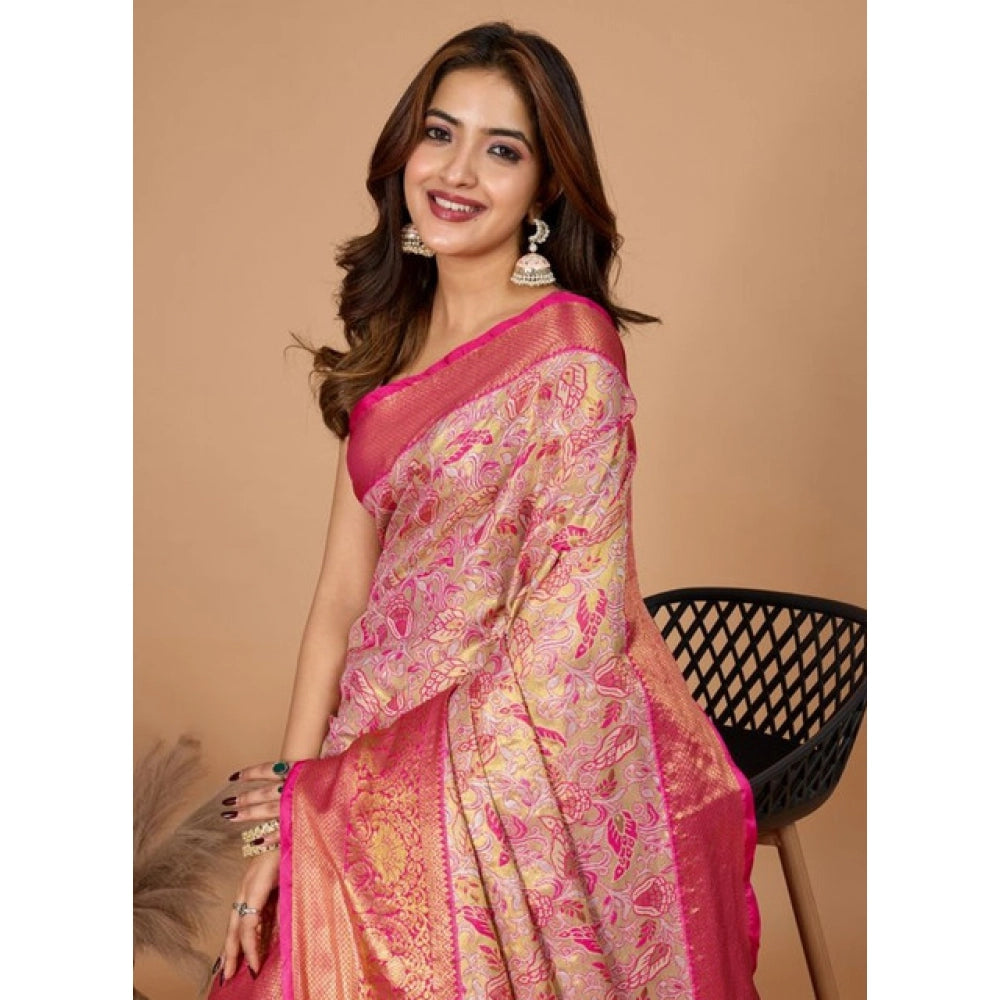 Women's Jacquard Saree With Unstitched Blouse 5.5Mtr (Pink)