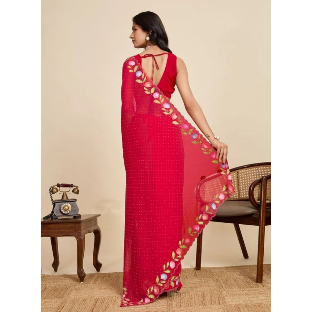 Women's Georgette Printed Saree With Unstitched Blouse 5.5Mtr (Red)