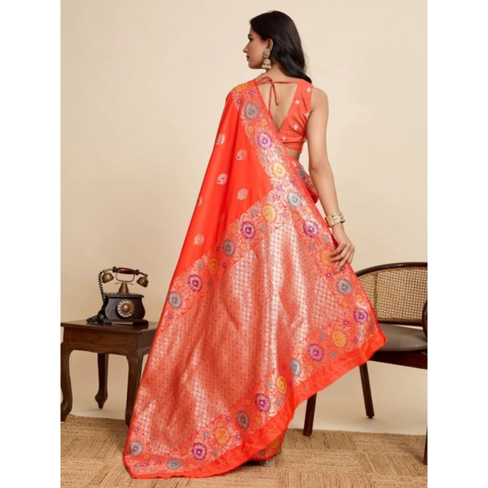 Women's Faux_Banarasi_Silk Woven Saree With Unstitched Blouse 5.5Mtr (Coral)