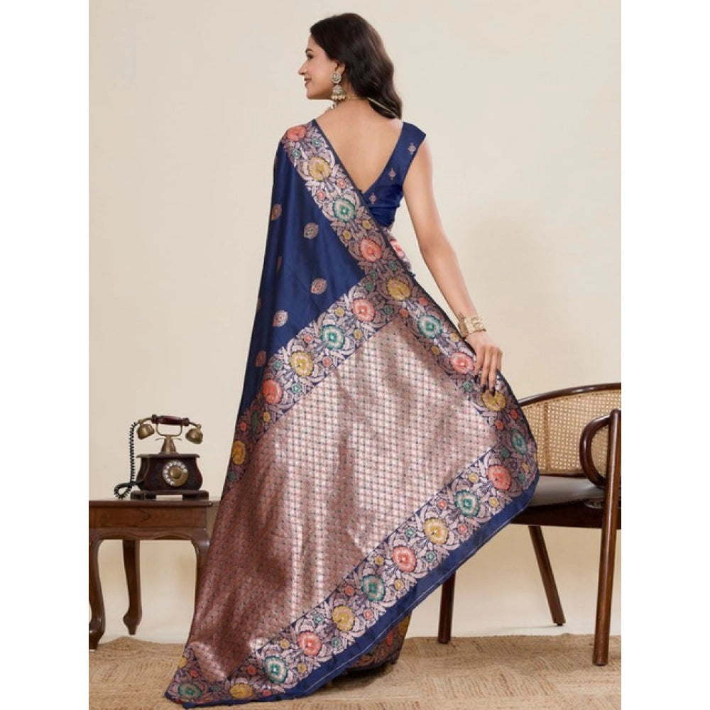 Women's Faux_Banarasi_Silk Woven Saree With Unstitched Blouse 5.5Mtr (Navy_Blue)