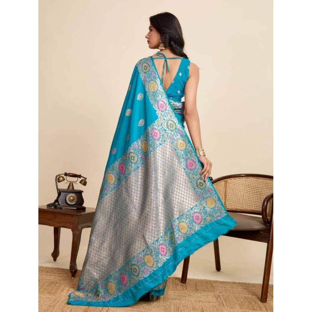 Women's Faux_Banarasi_Silk Woven Saree With Unstitched Blouse 5.5Mtr (Turquoise)