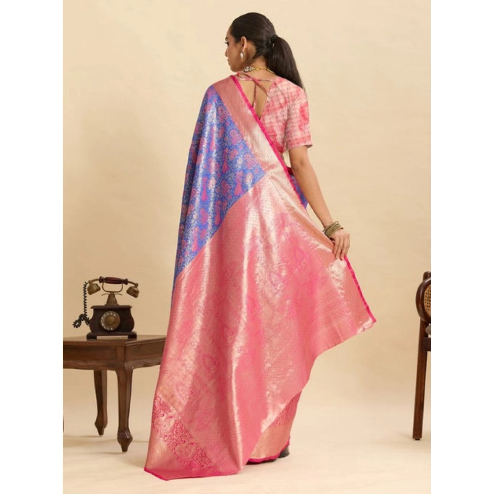 Women's Faux_Banarasi_Silk Woven Saree With Unstitched Blouse 5.5Mtr (Blue)