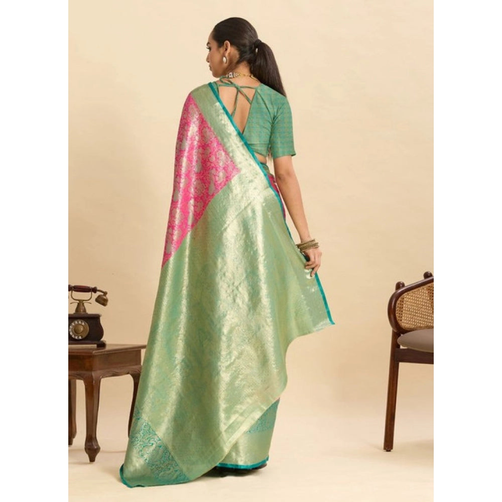 Women's Faux_Banarasi_Silk Woven Saree With Unstitched Blouse 5.5Mtr (Pink)
