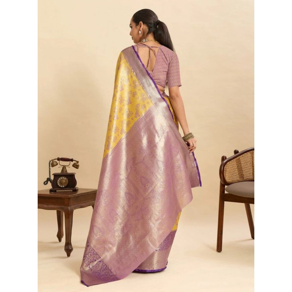 Women's Faux_Banarasi_Silk Woven Saree With Unstitched Blouse 5.5Mtr (Yellow)