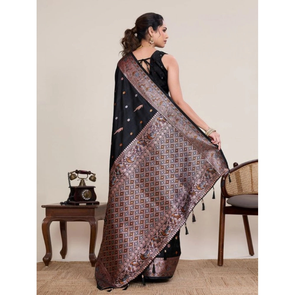 Women's Jacquard Woven Saree With Unstitched Blouse 5.5Mtr (Black)