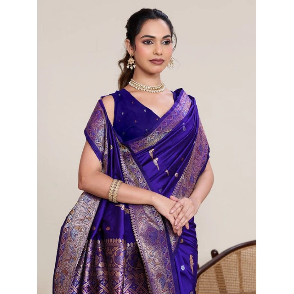 Women's Jacquard Woven Saree With Unstitched Blouse 5.5Mtr (Blue)