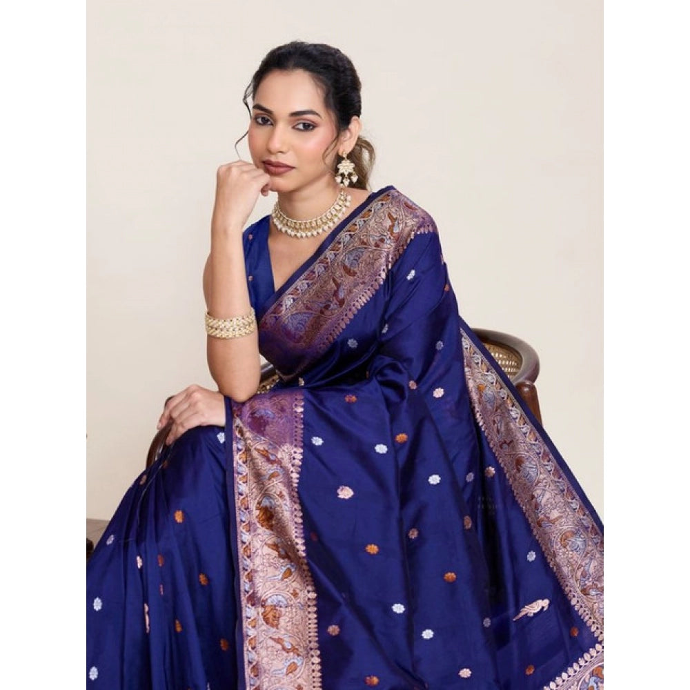 Women's Jacquard Woven Saree With Unstitched Blouse 5.5Mtr (Navy)