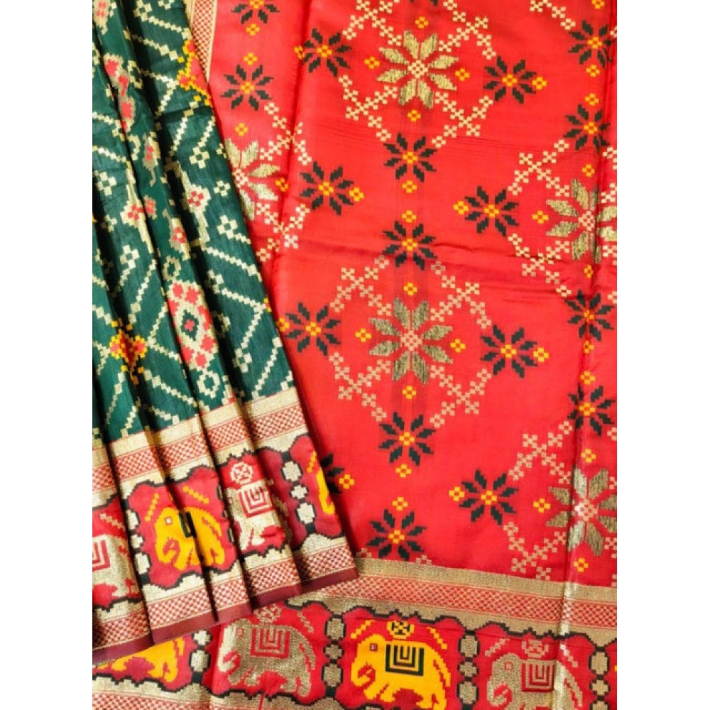 Women's Patola Silk Meena And Zari Woven Saree With Unstitched Blouse 5.5Mtr (Blue)