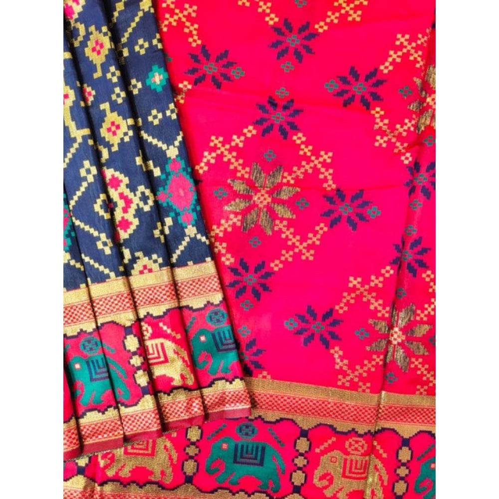 Women's Patola Silk Meena And Zari Woven Saree With Unstitched Blouse 5.5Mtr (Green)