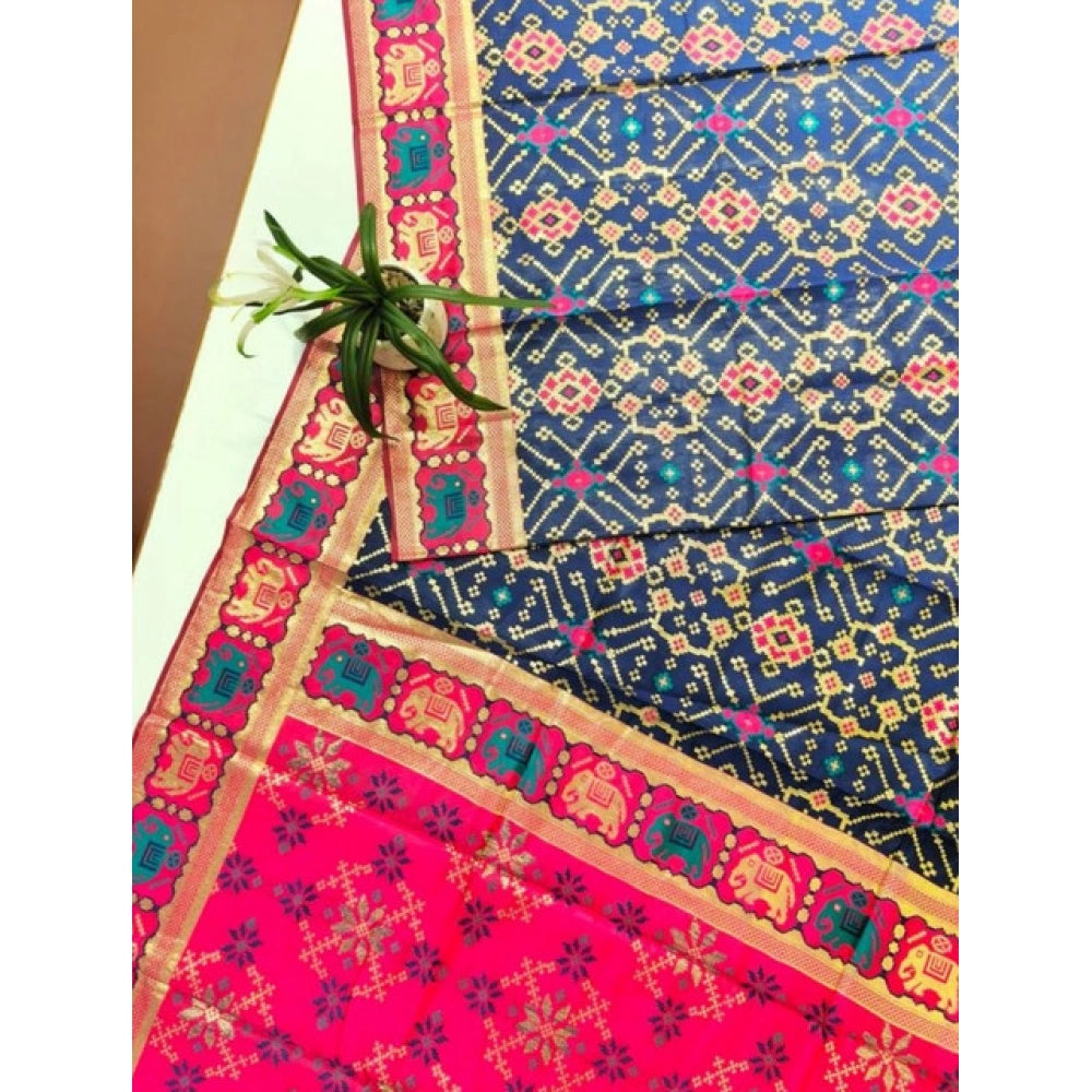 Women's Patola Silk Meena And Zari Woven Saree With Unstitched Blouse 5.5Mtr (Navy)