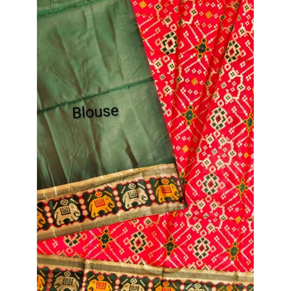 Women's Patola Silk Meena And Zari Woven Saree With Unstitched Blouse 5.5Mtr (Red)